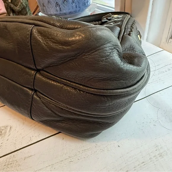 Juicy Couture | Modern Queen Baroque Leather Satchel, Dark Gray - Picture 13 of 17